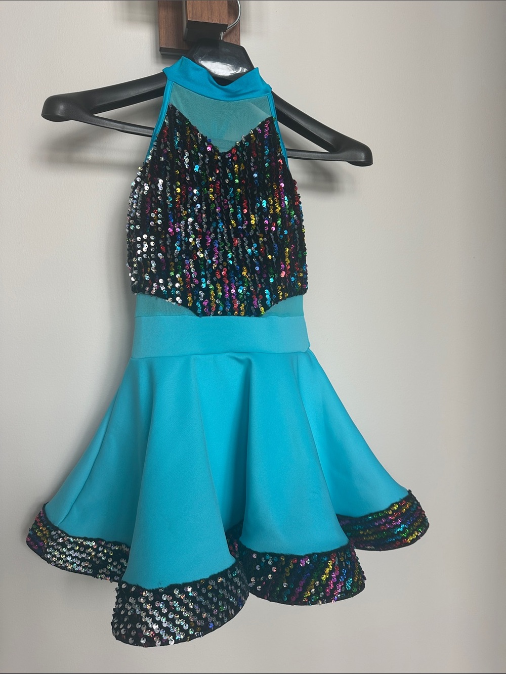 Weissman Turquoise Sequin Halter Dance Dress
